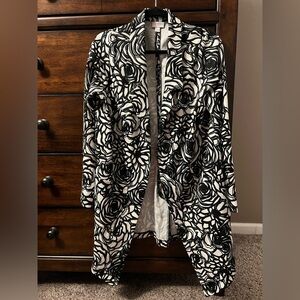 LuLaRoe Gwen Black and White Blazer with Bold Floral Design